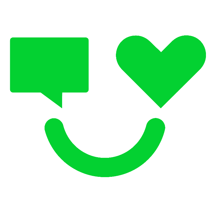 Hyvän mielen työpaikka merkki - logo, jossa puhekupla, sydän ja kaari jotka muodostavat hymiön
